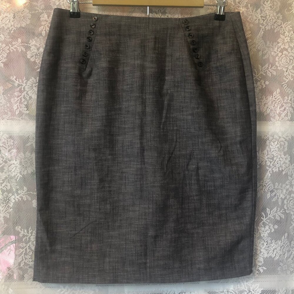 I.N SAN FRANCISCO Grey Gray Pencil Skirt Med back ruffle Nerd Vintage Y2K fitted